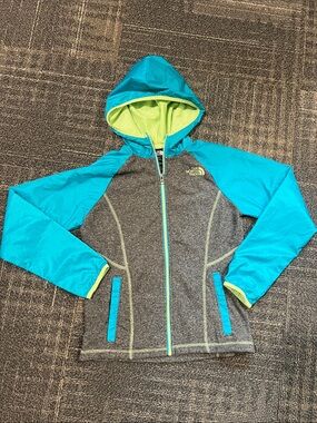 The North Face Turquoise & Gray Hooded Hybrid Jacket